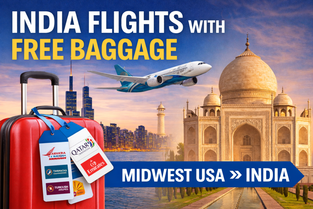 India Flights with Free Baggage Allowance from Midwest USA