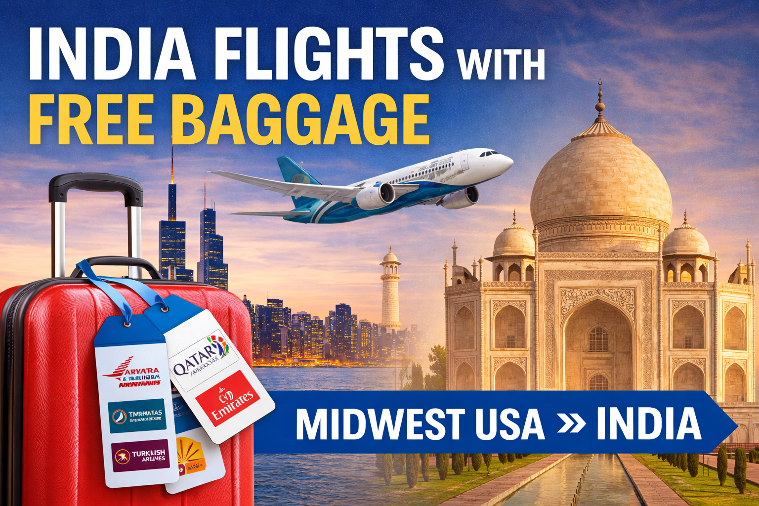 India Flights with Free Baggage Allowance from Midwest USA
